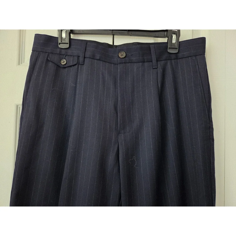 J. Crew Classic Pleated Creased Wool Trouser Pinstripe Mens 33x32 Navy NWT CP104